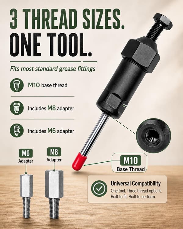 Kraftig smøreniplerenser 600 PSI M6 M8 M10 adaptere Long-B#