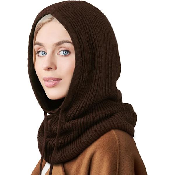 Vinterhatte til kvinder Balaclava strikket hue Skull Cap med snøre varm hætte hue hat Coffee