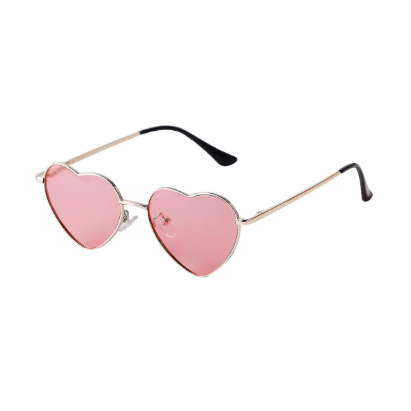 Vintage Polarized Heart-solbriller, Hippie-briller Hjertesolbriller, Superlett metallinnfatning Fjærhengsel for Valentinsdagen (rosa)