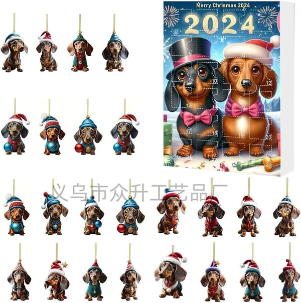 Jule-nedtælling søde dachshund akryl vedhæng jule blind box