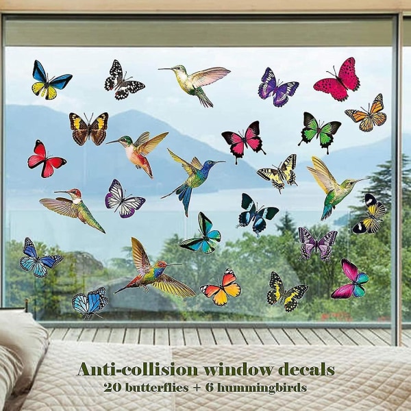 26 stk Bird Butterfly Window Clings Anti-kollisionsvindue Statiske Stickers Dekor Ikke-klæbende Decals