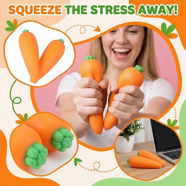 Kæmpe Gulerod Squishy Stressbold, Jumbo Squishy Grøntsag Ultra Squishy og Formbar Langsom Stigning Afslappende Sensorisk Fidget Stress til Angstdæmpning 2pcs