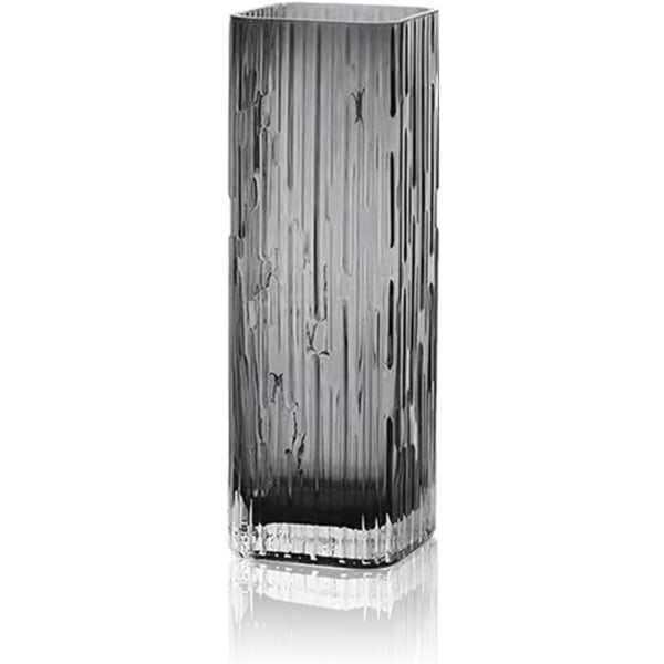 Moderne minimalistisk glas firkantet vase, krystalglas vase, vase, tør vase (grå)