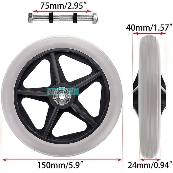2 st 6 tum rullstolsersättningshjul i gummi, framhjul, rollator, gånghjälpmedel, halkfria ersättningshjul, universella rullstolsersättningshjul