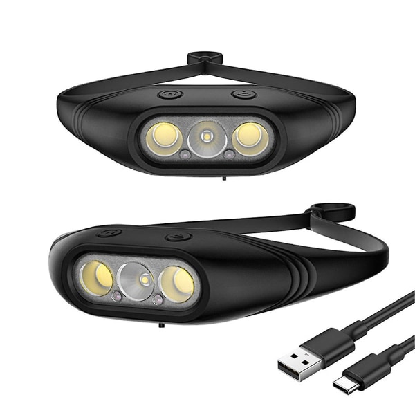 Mini Oppladbar Kraftig Sensor Hode Lys Lampe USB Hodelys Camping Søk Lys LED Hode Lys Black