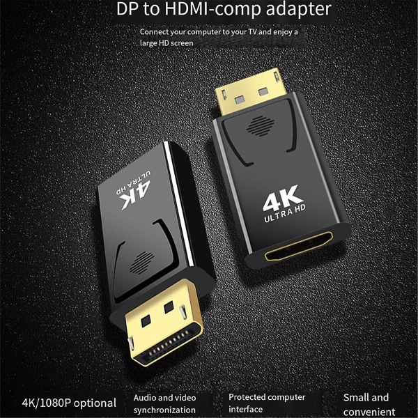 4K Dp til -Kompatibel videoadapter Displayport hann til -Kompatibel datamaskin TV-skjermkonverter for PC TV Black  Gold