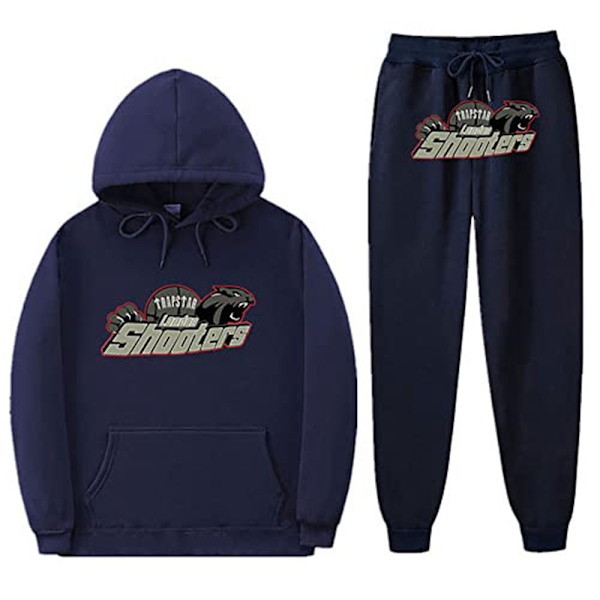 Træningsdragt til Mænd Shooters Hoodie Sweatpants Sæt Hoodie Vinter Fleece Outfit Blå Navy S