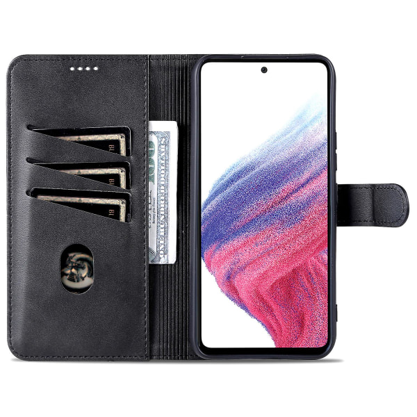 For Samsung Galaxy A55 5G Lærveske Lommebok Telefondeksel Magnetisk lås Black