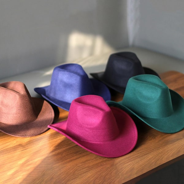Farfi Cowboy Hat Ensfarvet Vild Unisex Anti-fnuller Komfortabel Kostumefest Tilbehør Filt Rul Op Skygge Cowgirl Hat Til Udendørs Red