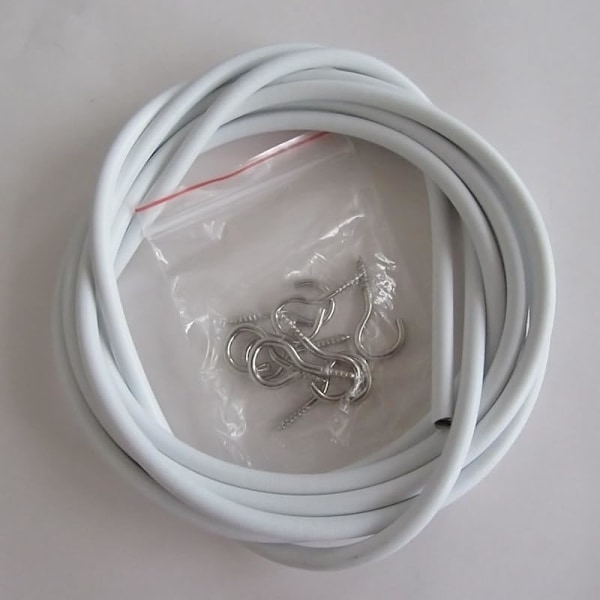 3 meter vit gardin tråd sladd kabel slöja tråd kabel, nät gardin tråd och krokar set med 8 ögon och 8 krokar