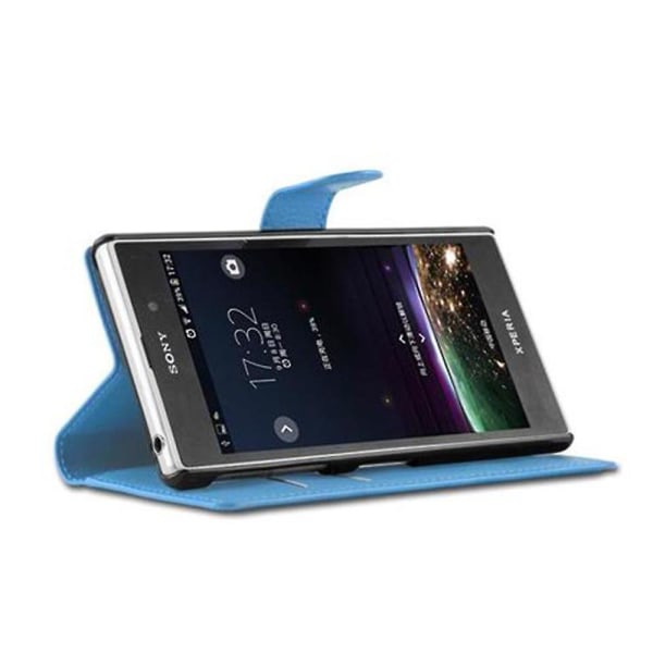 Sony Xperia Z1 Handy Hülle Cover Case Etui - med kartfeste og stativfunksjon PASTEL BLUE Xperia Z1
