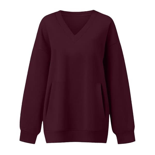 Dame V-hals Pullover Sweatshirt Blød Afslappet Langærmet Top Strækbart Stof Pullover med Lomme til Hverdagsbrug Sort S Black S