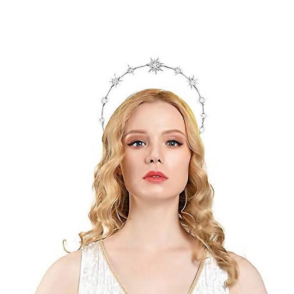 Halo Crown Hodebånd, Stjerne Krystall Hårbånd, Glitter Rhinestone Hodeplagg, Gudinne Bryllup Hår Tiara Gold
