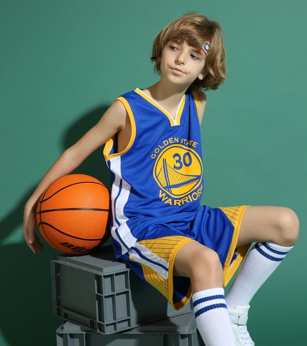 Stephen Curry #30 Basketbollströja Set Warriors Uniform för Barn och Ungdom Blå - Perfet Blå Blue