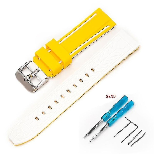 22 mm for Blancpain & Swatch Fifty Fathoms Tofarget silikonstropp inkludert Tool-hy White  Yellow