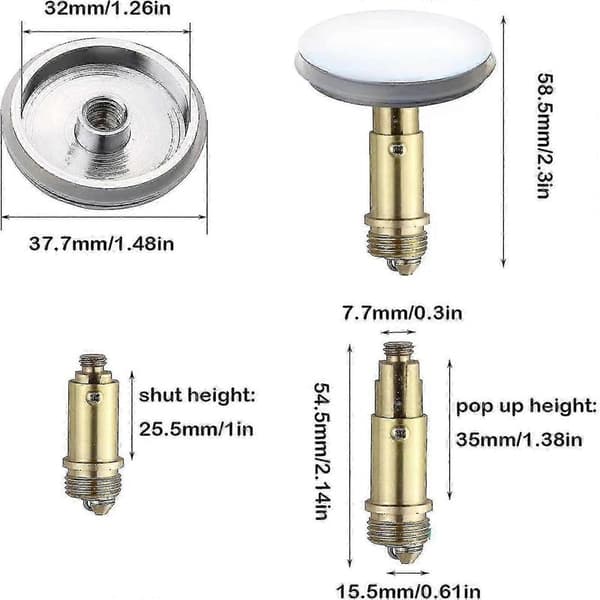 2 stk. Vask Afløbsprop, 38 mm Badeværelse Tryk Pop-up Klik Klak Prop