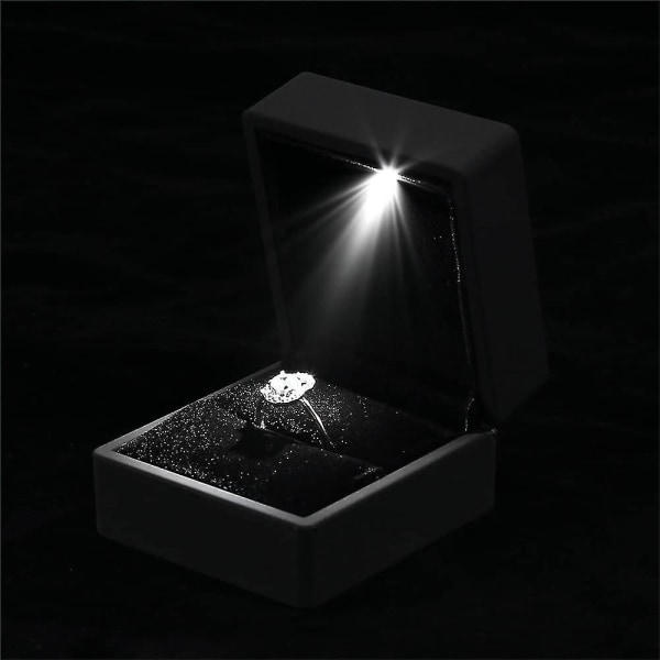 Led Lighted Ring Box Øreringe Ring Gaveæske Bryllupsring Smykker BLACK