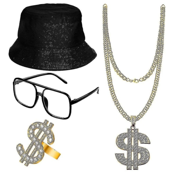 80/90-talls rapperkostymesett med Et Hat-solbriller og kjede