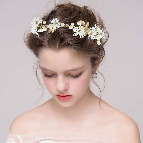 Women Flower Headband with Ribbon Bridal Crown Flower Hair accessories for Wedding