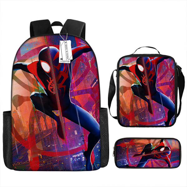 Spider-Man -reppu, koulukassit, kynäkotelo ja lounaskassi, kolmen osan setti