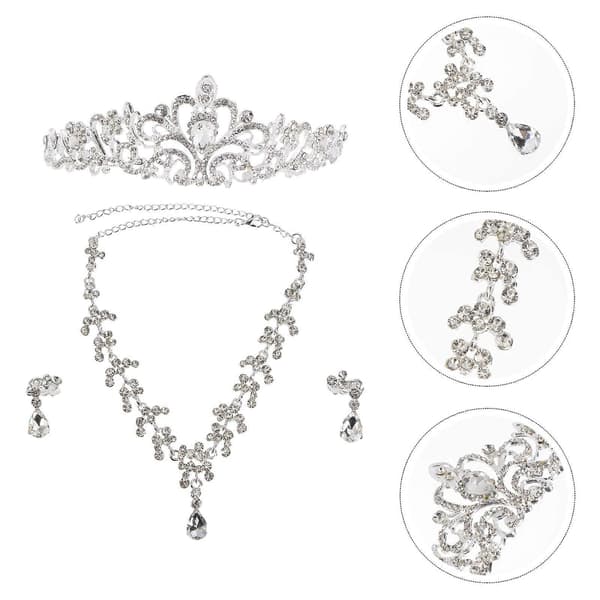 Bröllopsmyckesset Strass Tiara Halsband Örhängen