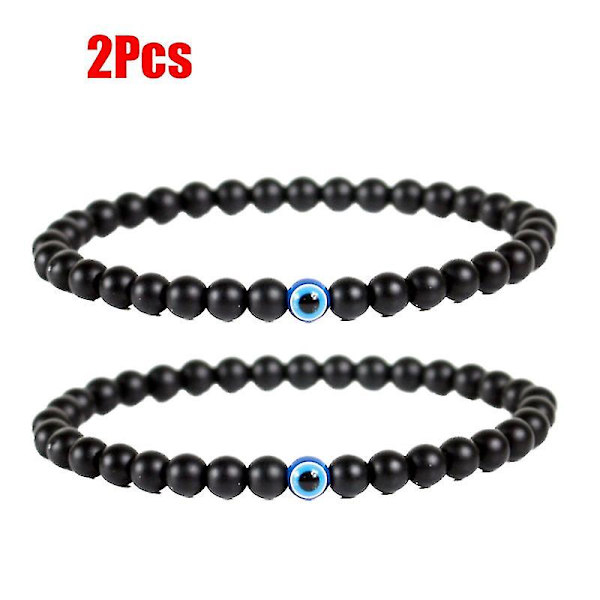 2 st turkiska blå onda ögon armband svarta naturliga stenpärlor obsidian män black 2