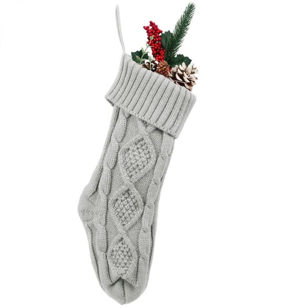 Christmas Stocking 1-pack, 45 cm Large Cable Knit Stocking (Grey) Grey Gray 1 Pcs