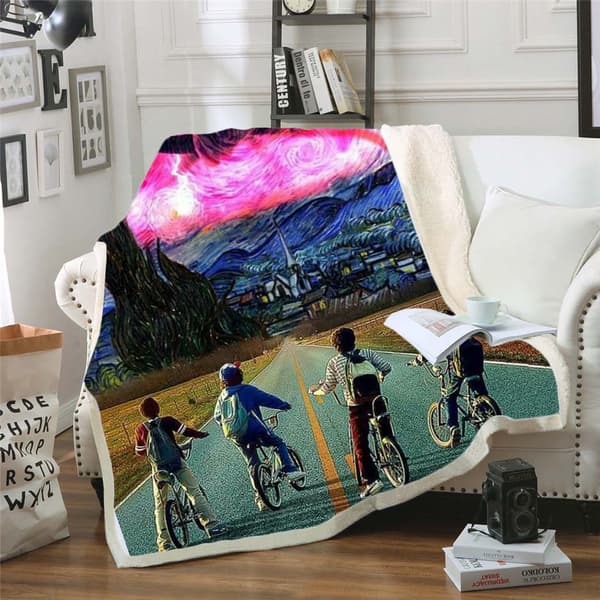 Stranger Things 3D-printet ullteppe, flanell, 70*100 20
