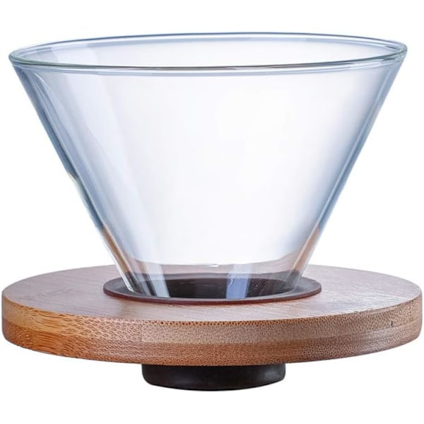Transparent Glass Kaffe Dripper Kaffe Filter Holder Kaffe Filter Kjegle med Trepute Kaffe Trakt