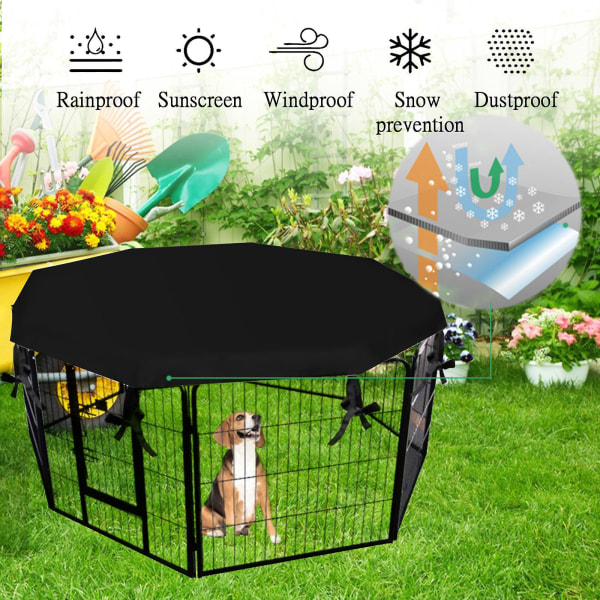 Koiran leikkikehän cover -auringon/sateen kestävä koiran kynän cover tarjoaa varjon ja turvallisuuden ulkokäyttöön, sopii 24 tuuman lemmikkieläinten leikkikehään, jossa on 8 paneelia (huom: leikkikehä ei sisällä Black