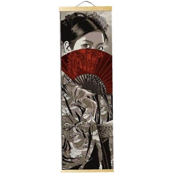Japanilainen samurai Ukiyoe kangasmaalaus Kuvia seinätaidetta roikkuvalla massiivipuulla olohuoneen sisustukseen，20x60cm