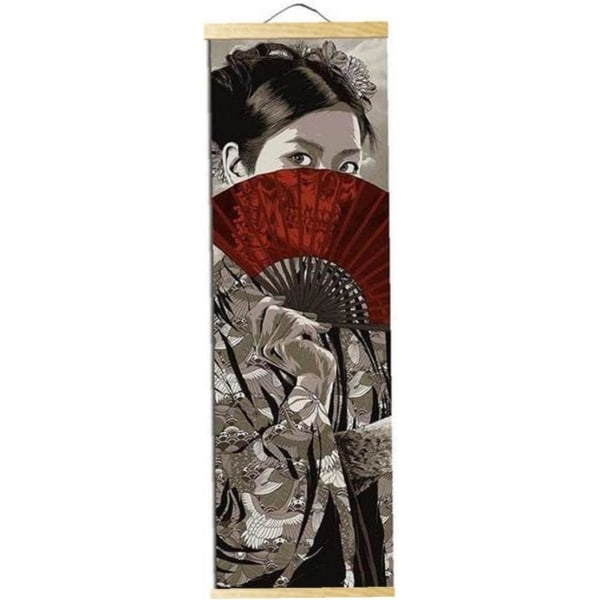 Japansk Samurai Ukiyoe Canvas Maleri Bilder Veggkunst Med Henge Solid Tre For Stue Innredning, 20x60cm