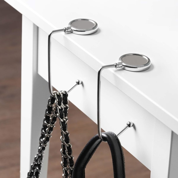 2X veskekrok - Sammenleggbar veskekrok - Veskeholder for bord eller skrivebord - Hengende veske og små gjenstander - sølv