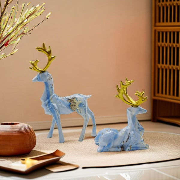 2 stk Hjortepynt Kreativt par Hjorteskulptur Syntetisk harpiks Elgfigur til hjemmejuledekorasjon Tianyuhe White