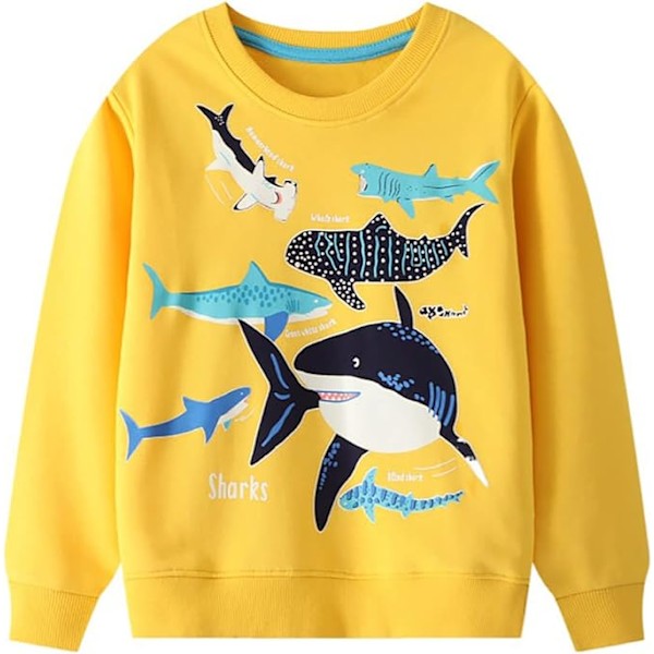 Dinosaur Print Langærmet Casual Sweatshirt til Småbørn Drenge, der Gløder i Mørket 1shark 4T