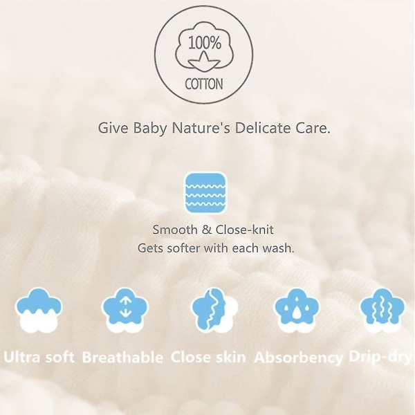 10-pack Gauze Muslin Square, 11"x11" Organics Baby tvättlappar, Premium återanvändbara våtservetter - extra mjuka