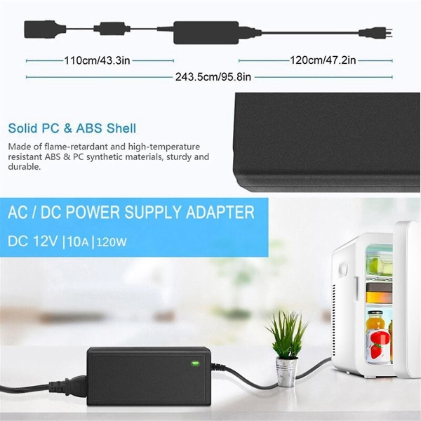 Bilströmadapter Strömkonverter AC-adapter DC 110V / 220V till 12V 10A Strömkonverteradapter EU-kontakt Black