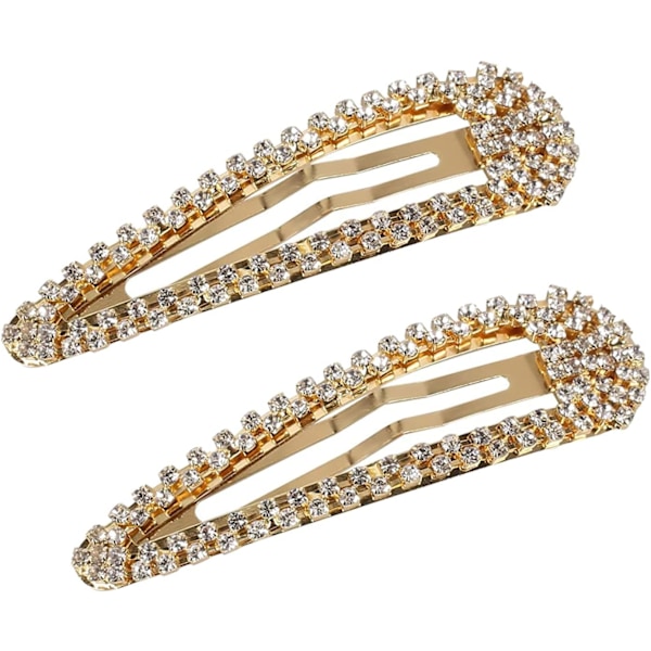 2 stk. Snap hårklemme Rhinestone hårklemmer Guld Snap hårklemme Hårklemmer med Rhinestone Skinnende Snap hårklemme til kvinder