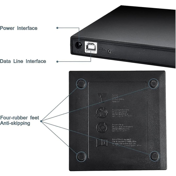 Ulkoinen CD-Dvd-asema, Blingco USB 2.0 Slim Protable Ulkoinen CD-Rw-asema Dvd-rw-kirjoitinsoitin Kannettavaan Kannettavaan Pöytätietokoneeseen, Musta