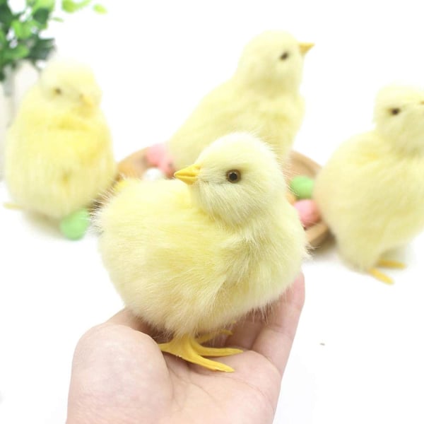 Realistisk plysj kylling figurer furry liten kylling dyreleketøy gul baby kylling ornamenter påske kylling gave dekorasjon Xixi
