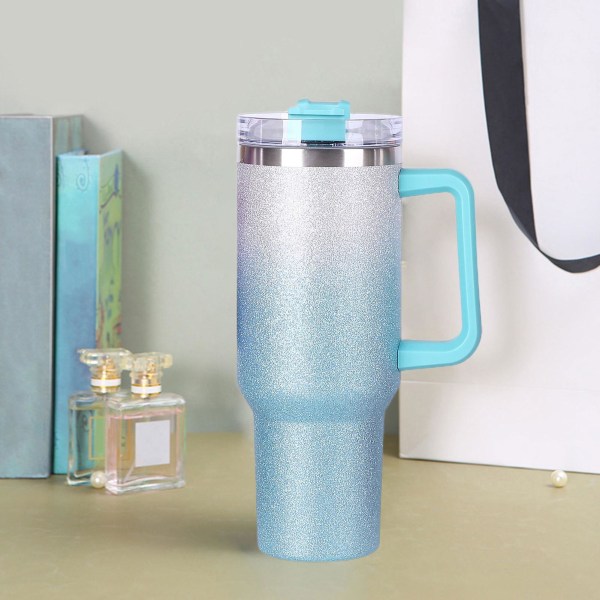 1 set 1200 ml:n autovesikuppi kahvan kannella Olkivuodonkestävä gradienttivärieristetty kahvikuppi, kotitarvikkeet Tianyuhe Blue