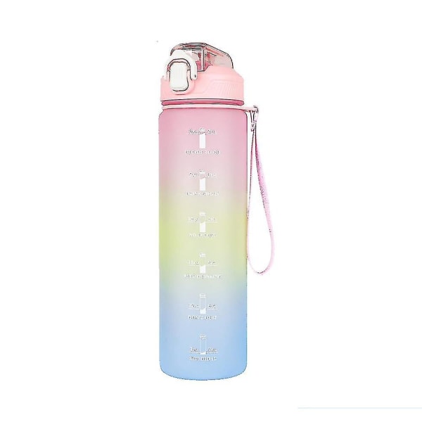1 liters vattenflaska med sugrör, tidsmarkeringar Motiverande sportvattenflaska, Bpa-fri Tritan-dryckesflaska för flickor, pojke, fitness, utomhus, cyclin Pink