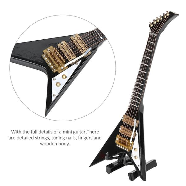 Elektrisk Guitar Model Sort Mini Musikinstrumenter Samling Gavepynt 14cm