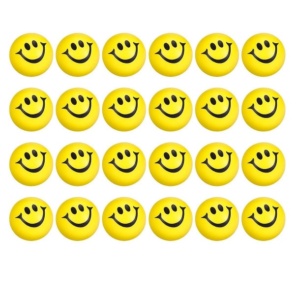 Pakke med 24 2-tommers stresssmilballer,stressballer for barn og voksne gult morsomt ansikt barn stress yellow
