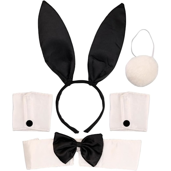 5 Pieces Bunny Costume Set Includes Bunny Ears Fake Collar Cuffs Bunny Tail Perfect for Halloween Costume Parties