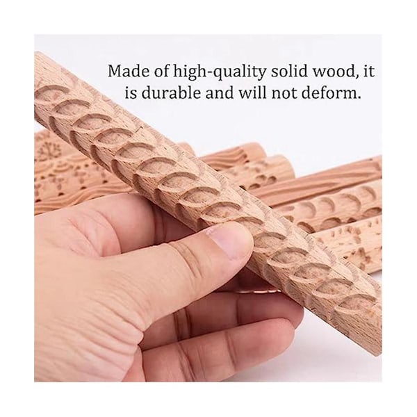 Sæt med 6 Træ Ler Modelmønster Valser Kit, Ler Valserulle Teksturerede Håndrulle Træhåndtag As Shown