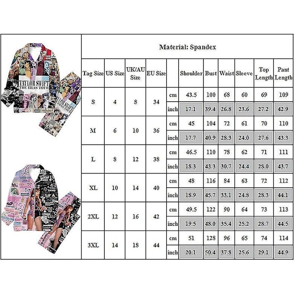 Taylor Swift Julpyjamas Nattkläder Kvinnor 1989 Tröjor och Byxor Pjs Set Knappar Ner Swiftie Nattkläder Fans Loungewear Present C C 3XL