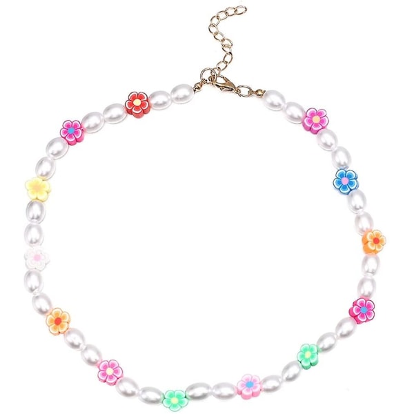 Simulerad Pearl Beaded Choker Necklace Beaded With Colorful Flower Necklace