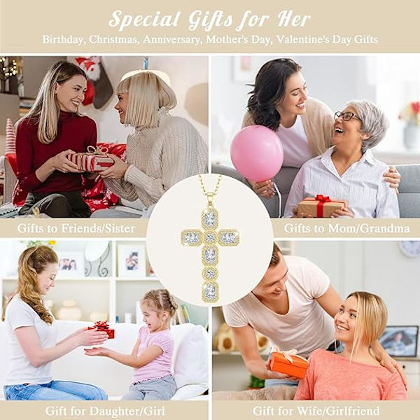 Korshänge för kvinnor, guld/silver smycken kors berlock kedja halsband, Moissanite kristall födelsedag sten kubisk zirkonia strass halsband