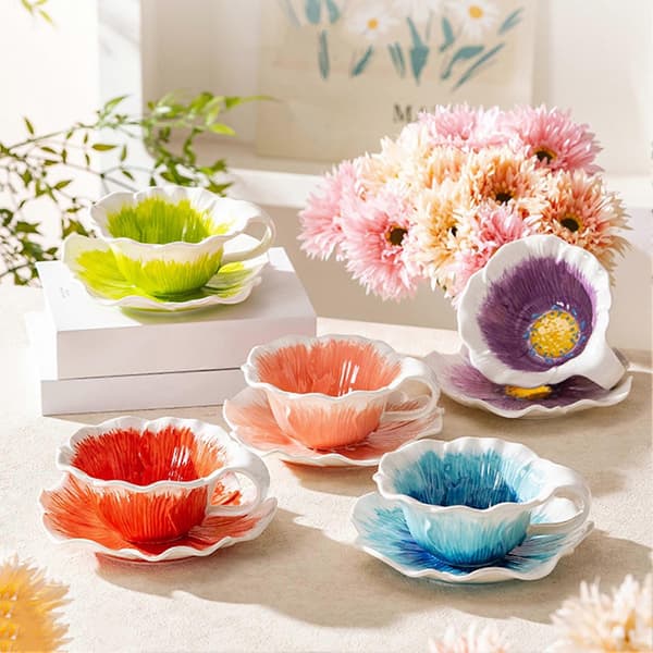 Kaffemugg med blomdesign för hem, kontor, café och restaurang Blue